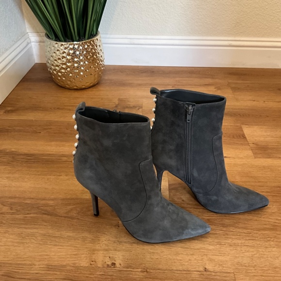 Ivanka Trump Gray Suede Ankle Boot with Pearl Detail - Picture 3 of 3